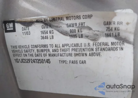 2004 Chevrolet Cavalier z USA, uszkodzony, nr VIN 1G1JC52F247250145